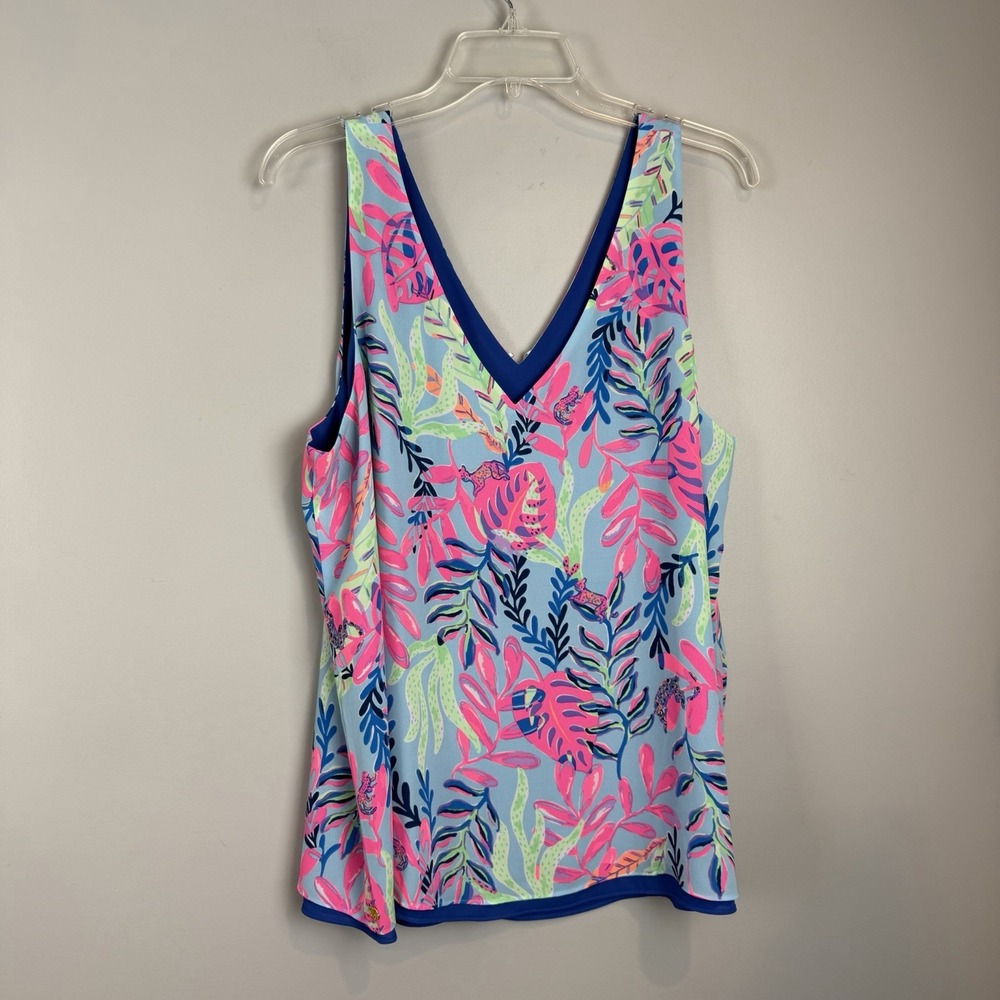 Lilly Pulitzer Florin Reversible Tank Top XL Purrfect‎ Floral Blue Pink Tropical